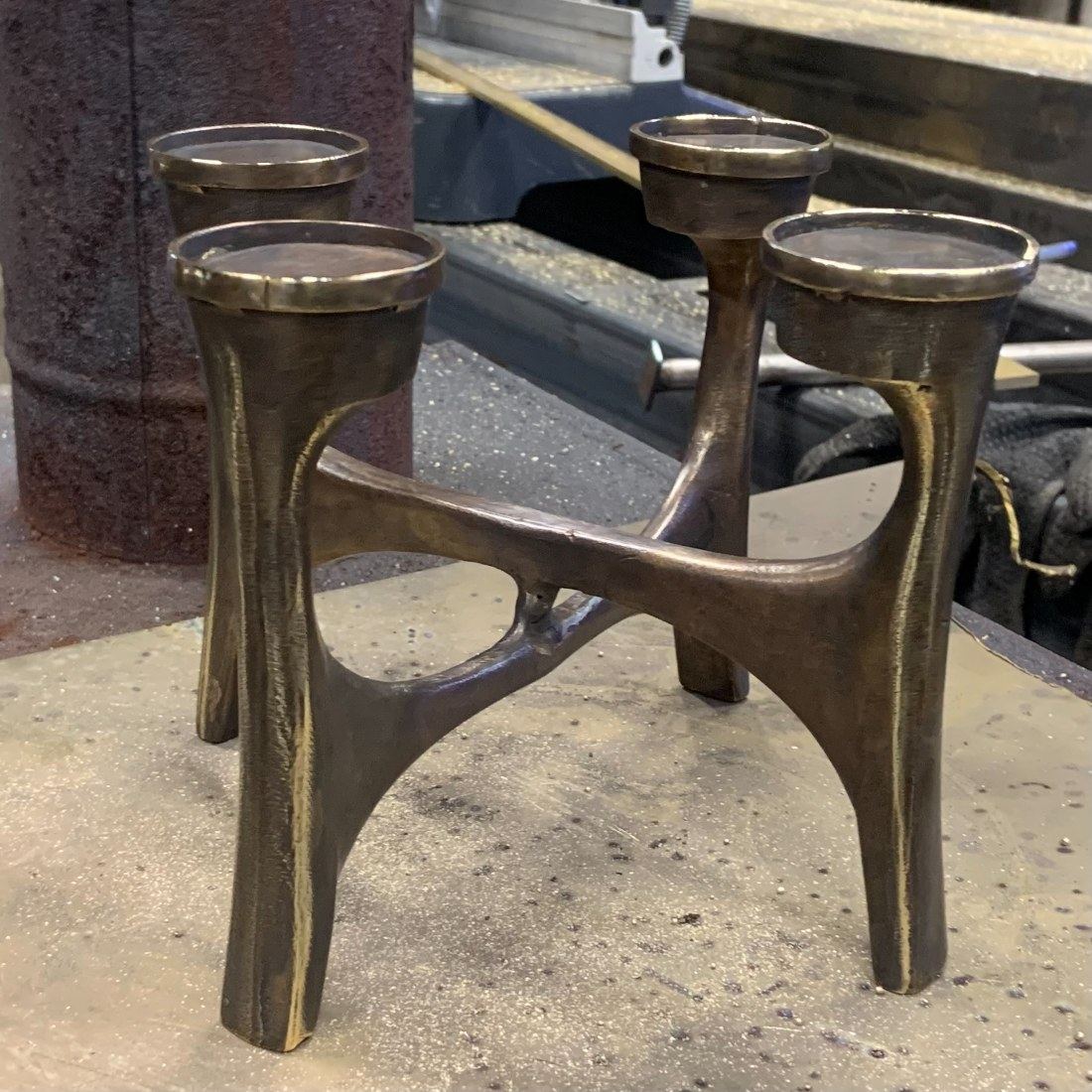 Brass candle stand with patina