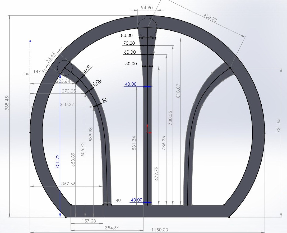 Arched window — dimensioned frame